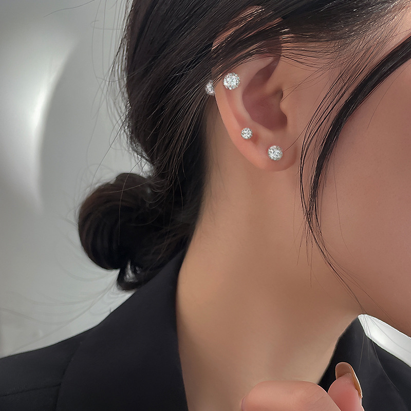 Diamond Ball Ear Stud Women's Ear-Caring Earrings 2022 New Trendy Special-Interest Design Ear Bone Stud High-Grade Earrings Autumn and Winter