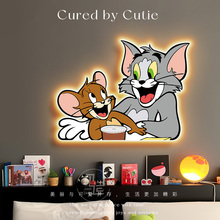 挂画背景墙卡通ins风沙发氛围光画发光卧室装饰画猫和老鼠led灯感