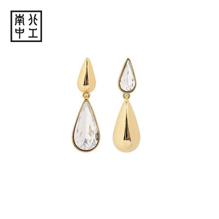洛洋首饰 欧美小众轻奢风水滴形锆石耳环女式服饰百搭耳坠vintage