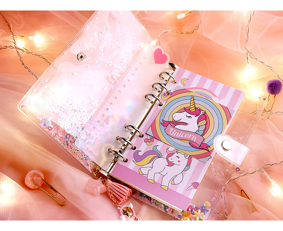 梦幻粉色流沙手账本简约ins风少女可爱活页可拆卸网红透明手帐本