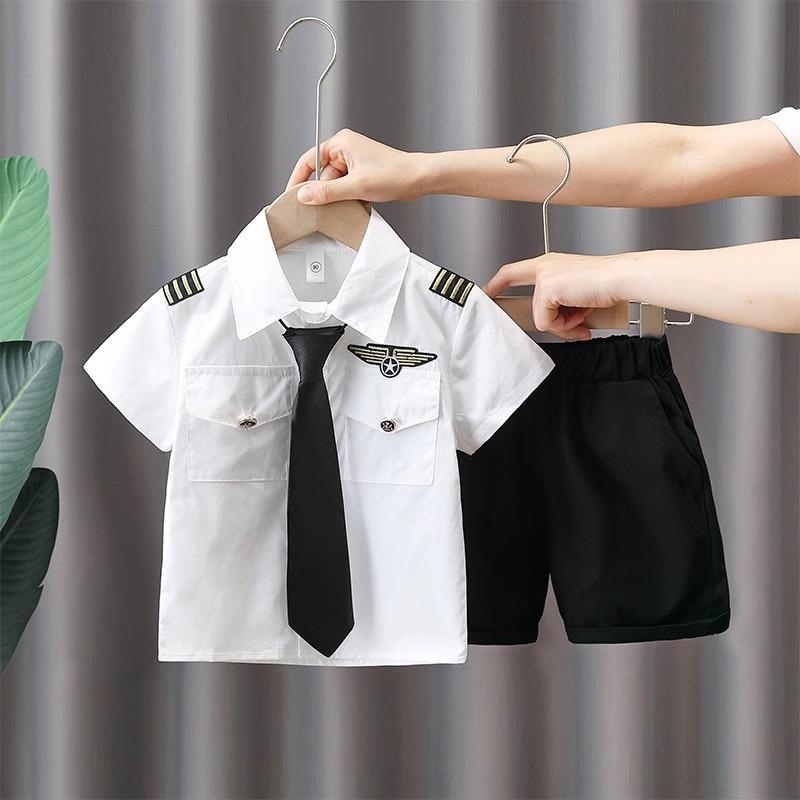 公羽翁儿童机长制服男童飞行员套装夏季衬衫套装cos角色扮演服夏