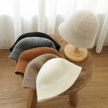秋冬韩系纯色高级感针织渔夫帽子显脸小女士水桶帽盆帽保暖羊毛帽