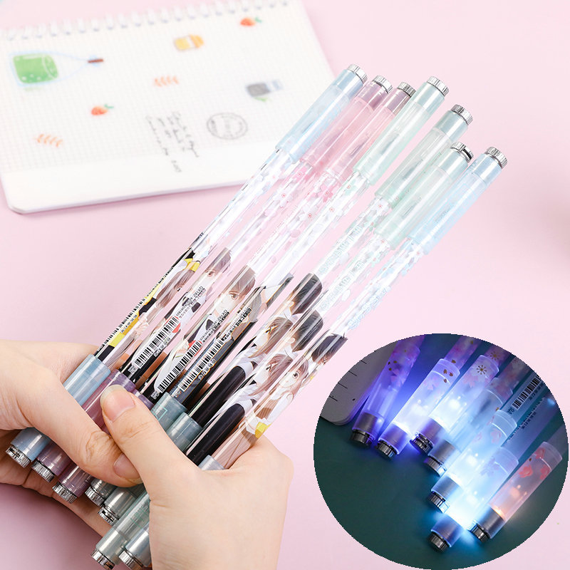 Heartbeat Light-Emitting Spring Pen Student Decompression Twist Pen Douyin Online Influencer Same Style Colorful Light Transfer Pen Beginner