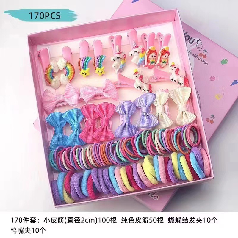 Children's Hair Clip Hairpin Princess Hair Rope Baby Hair Ring Gift Box Little Girl Side Clip Korean Elastic Band Hair Accessories Set