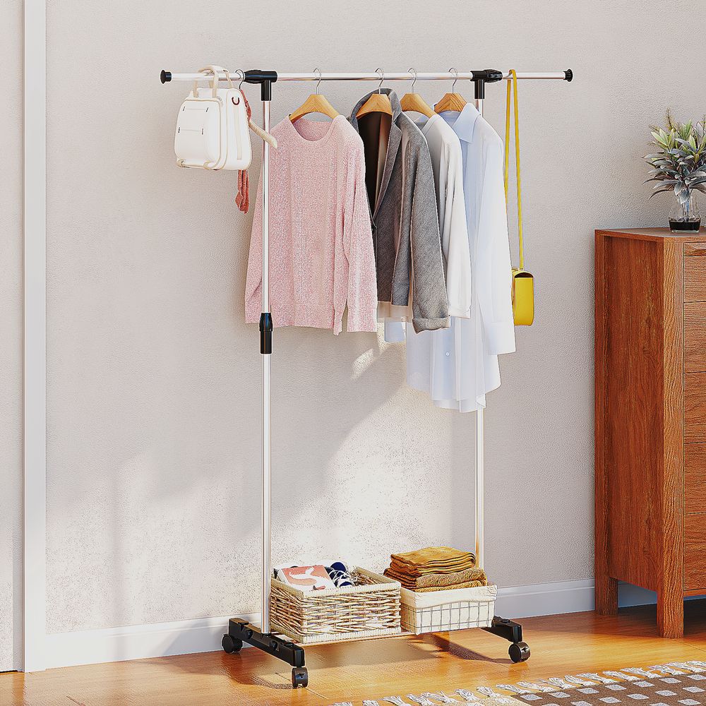 Single Pole Coat Hanger Stainless Steel Double Bar Clothes Hanger Indoor Balcony Floor Hanger Drying Rack Drying Rack Hanger