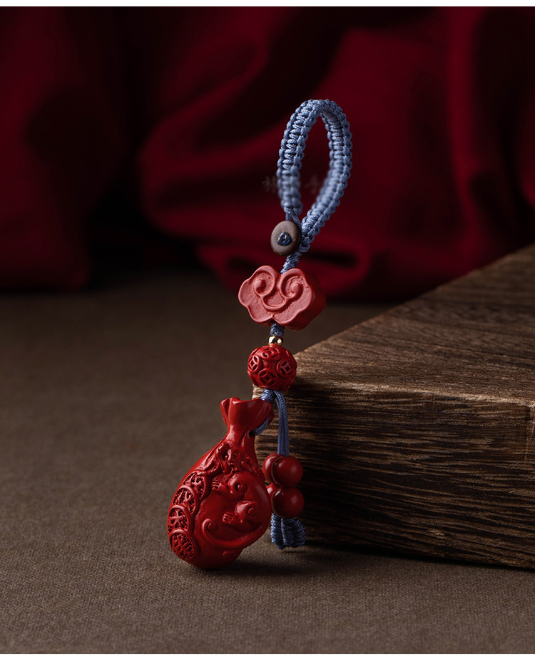 荣诚堂天然朱砂貔貅福袋钥匙扣挂饰高含量朱砂钱袋挂件精致礼物