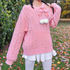 Sweet Pink girl Scheming strapless Hair ball Mosaic Ma pattern jacket winter Easy keep warm sweater