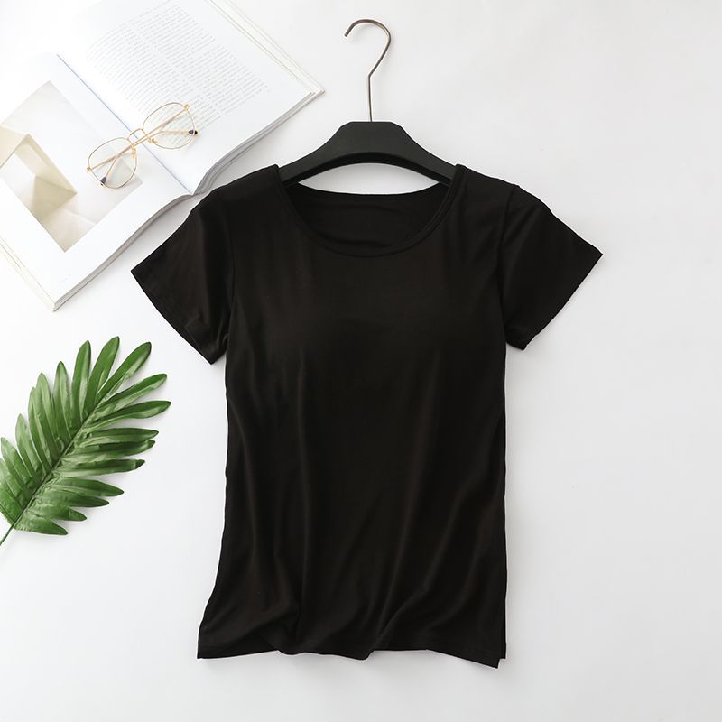 Vest with Chest Pad Loose plus Size Short Sleeve T-shirt Women's Bra-Free Cup One Half Sleeve Yoga Primer Batch Delivery