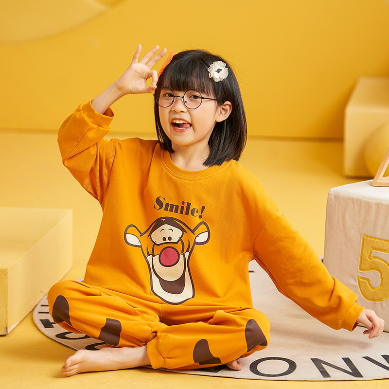 Children's Cotton Pajamas Spring and Autumn Cotton Home Wear Cartoon Long Sleeve Medium and Large Girls 2023 New Suit