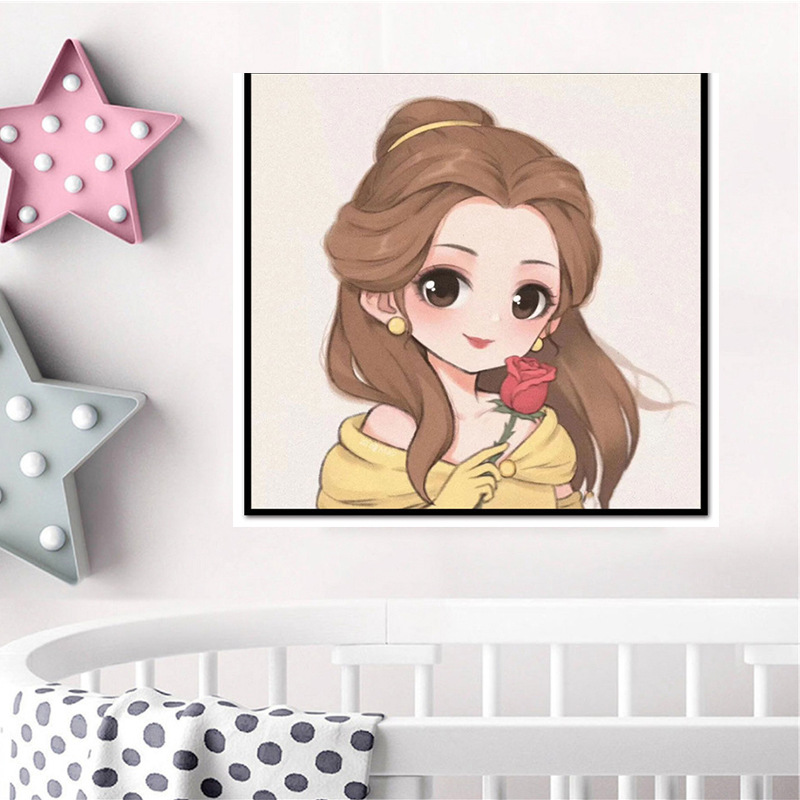 diy数字油画公主儿童卡通挂件按数字填充手绘画丙烯颜料装饰挂画