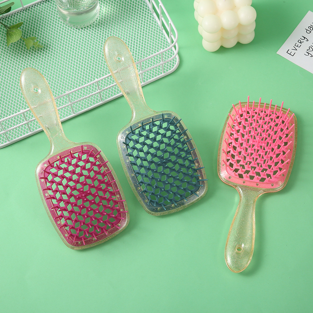 Cross-Border Hot Sale Transparent Face Powder Mesh Comb Color Plastic Shunfa Straight Comb Massage Scalp Hair Curling Comb Wholesale