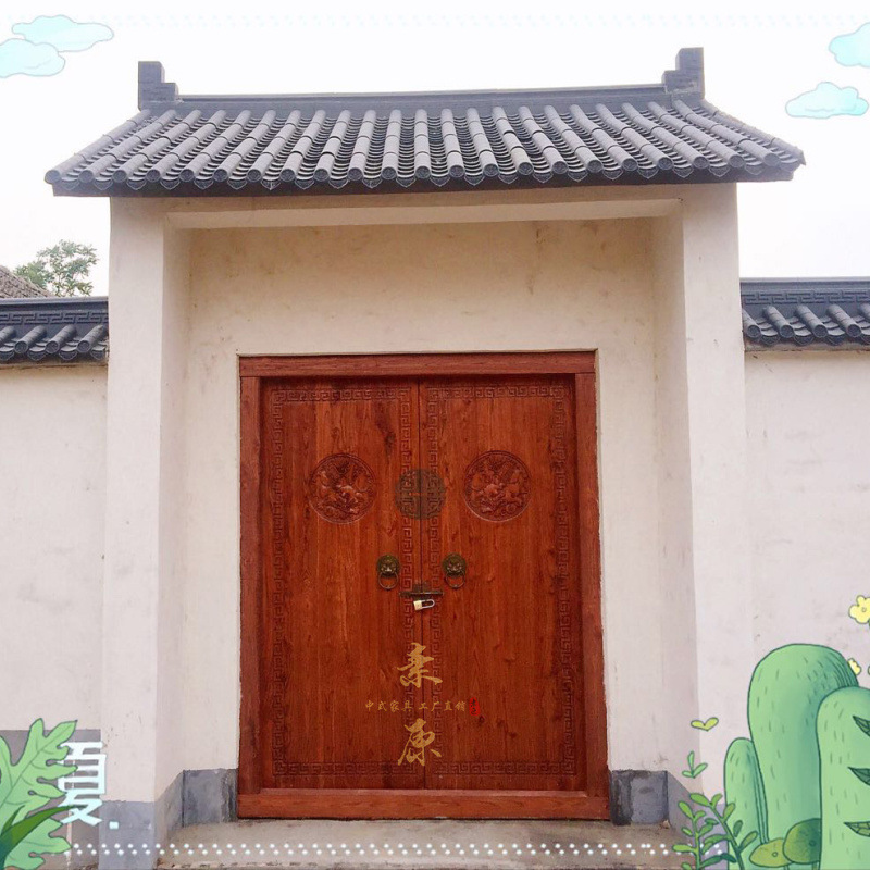 实木中式仿古大门榆木别墅庭院大门进户门农村自建房双开大门
