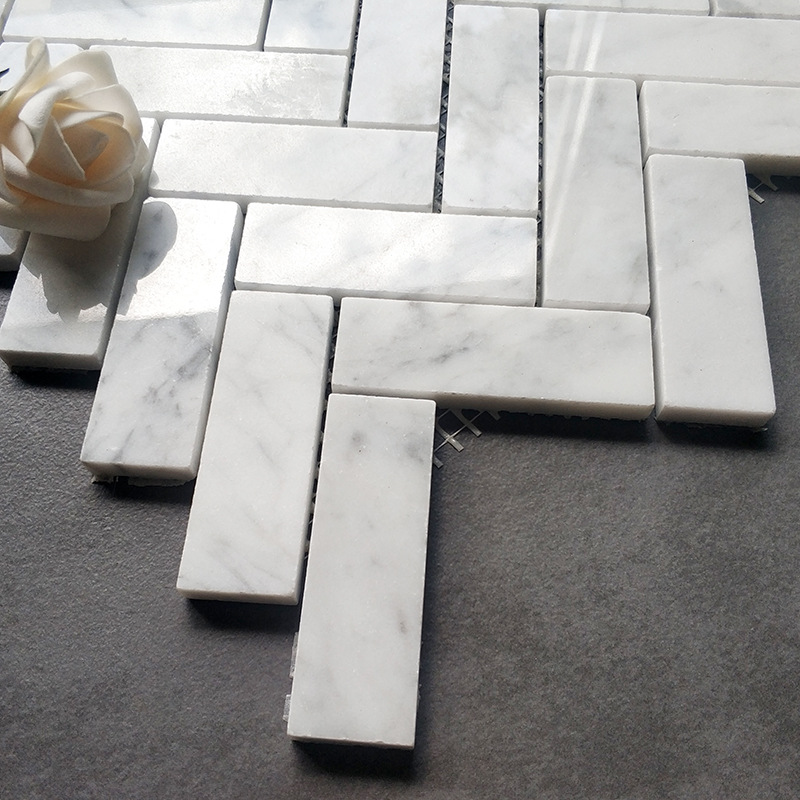 简约大理石卡拉拉白石材马赛克人字铺卫生间厨房吧台玄关背景墙贴