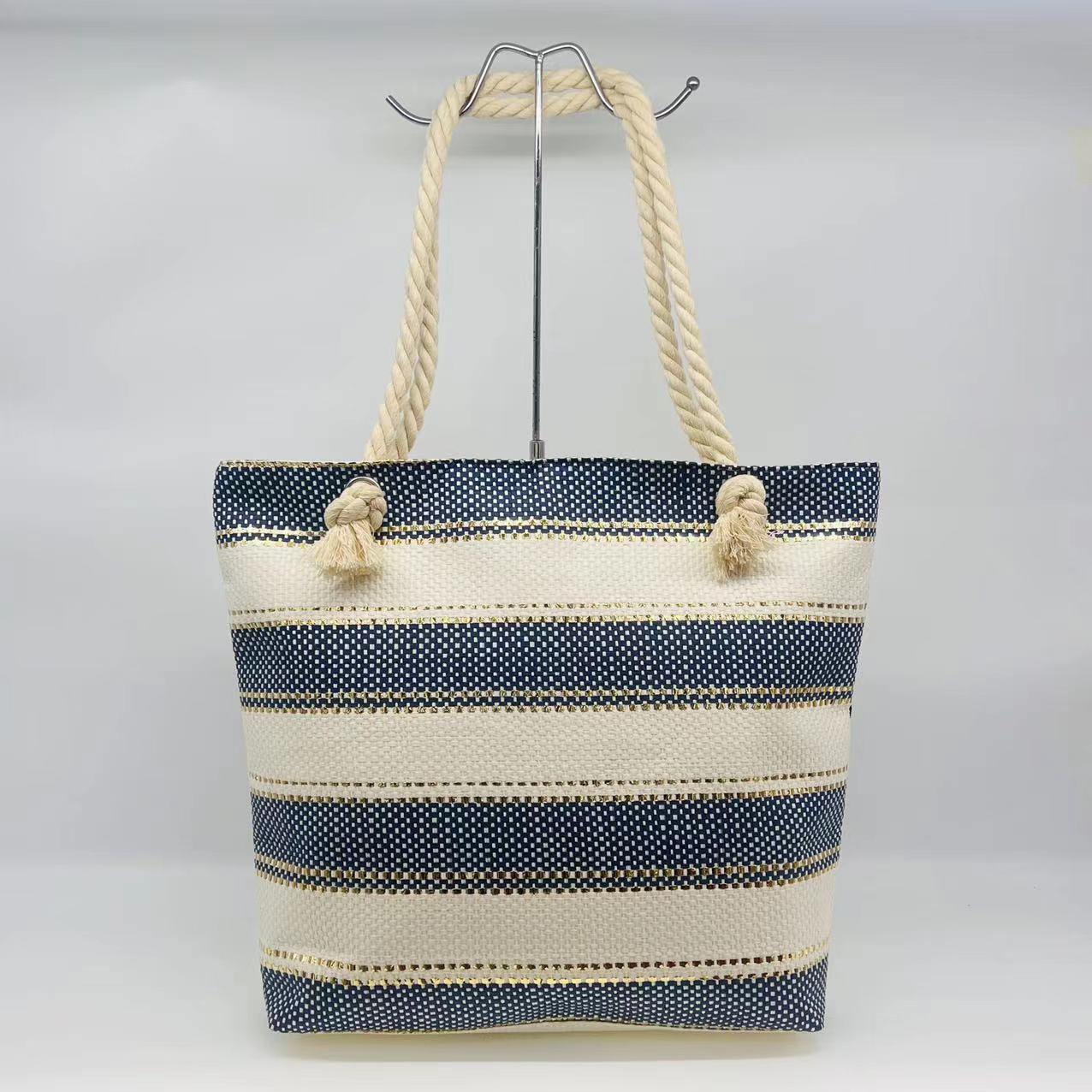 New Striped Striped Straw Bag Woven Women's Beach Bag Tote Bag Women's Bag Large Capacity Simple Mummy Bag