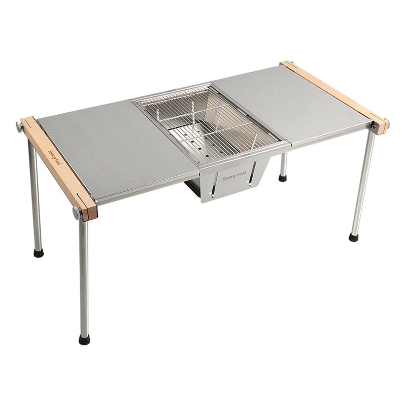 Outdoor Camping Stainless Steel Folding Picnic Combination Barbecue Table Table Barbecue Stove Firewood Stove Table