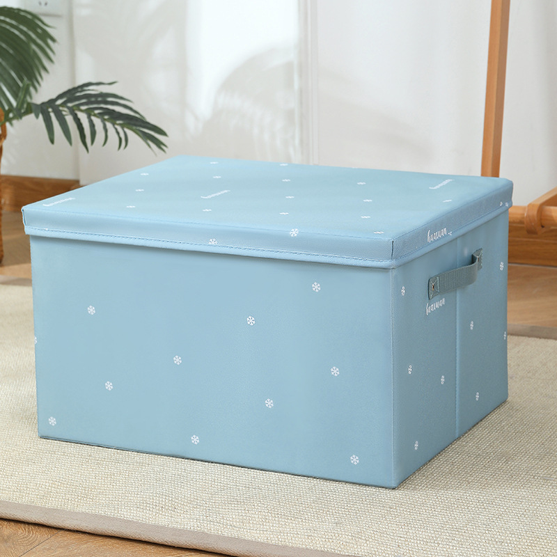 Satin Fabric Folding Container Washable Household Storage Box with Lid Clothing Clutter Quilt Desktop Storage Box