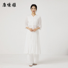 康愫雅禅意文艺中国风套装中式改良白色高级禅修服茶服女飘逸仙气