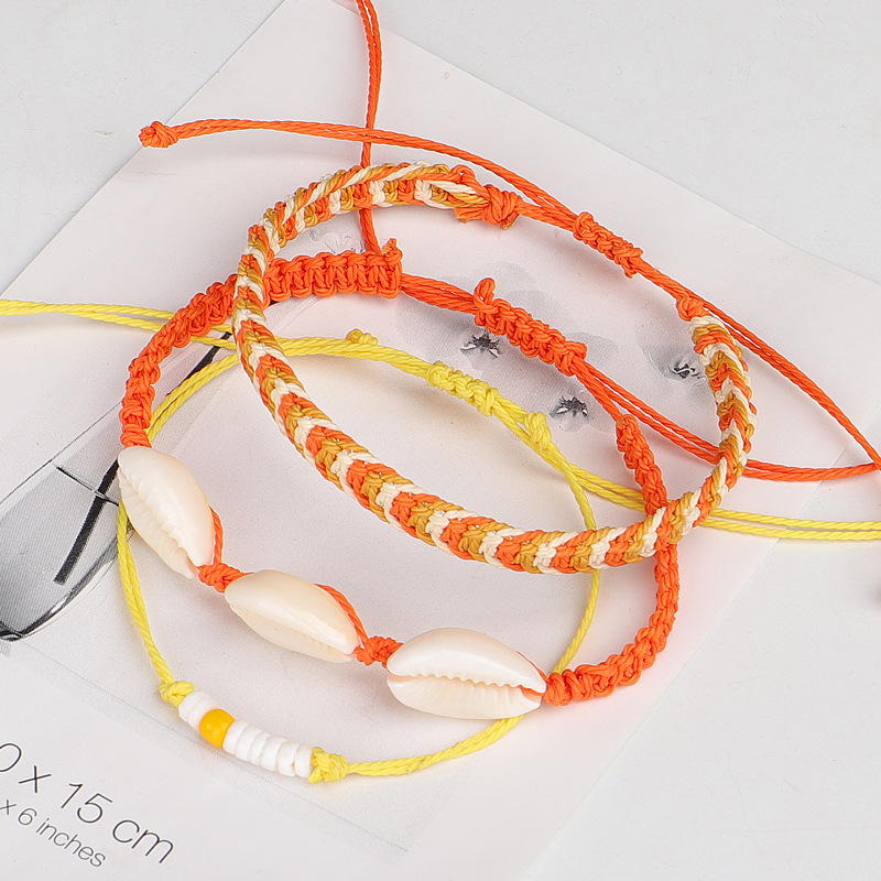 Cross-Border New Arrival Bohemian Vacation Style Bracelet Handmade Creative Weaving Color Wax Line Shell Bracelet Set