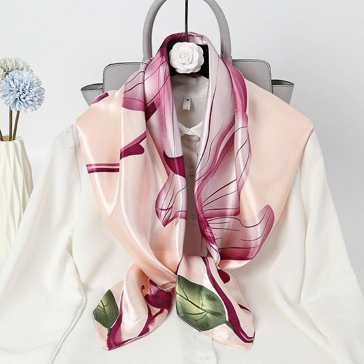 春秋韩国小丝巾女百搭90×90cm仿四方真丝大方巾正方形薄围巾纱巾