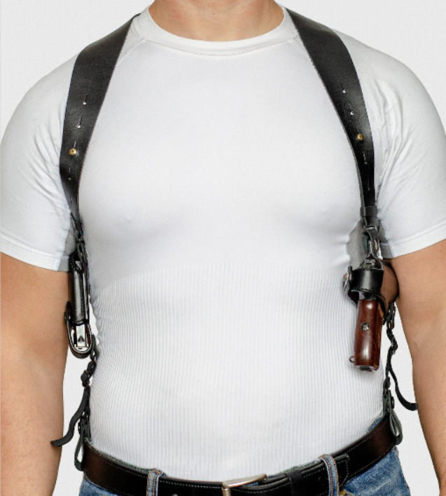 中世纪欧洲复古双肩背带pu皮枪套舞台剧表演cosplay摄影写真道具