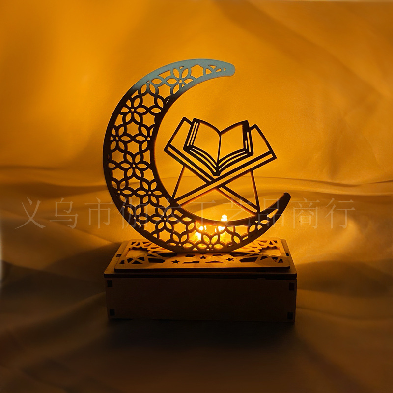 New Wooden Glowing Moon Five-Pointed Star DIY Wooden Craftwork Led Home Decoration Gift Decoration