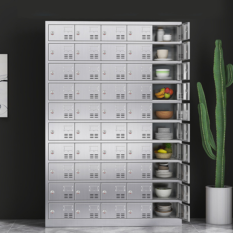 不锈钢食堂碗柜多门储物柜员工饭盒餐具柜带锁学校餐厅碗筷餐盘柜