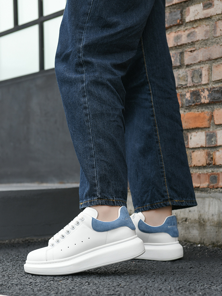 antoniomcqueen安东尼奥麦昆银色小白鞋牛皮休闲内增高女系带板鞋