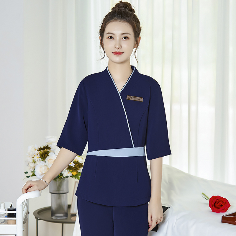 美容院工作服女套装足浴工装2023新款足疗洗浴技师美容师工服套装