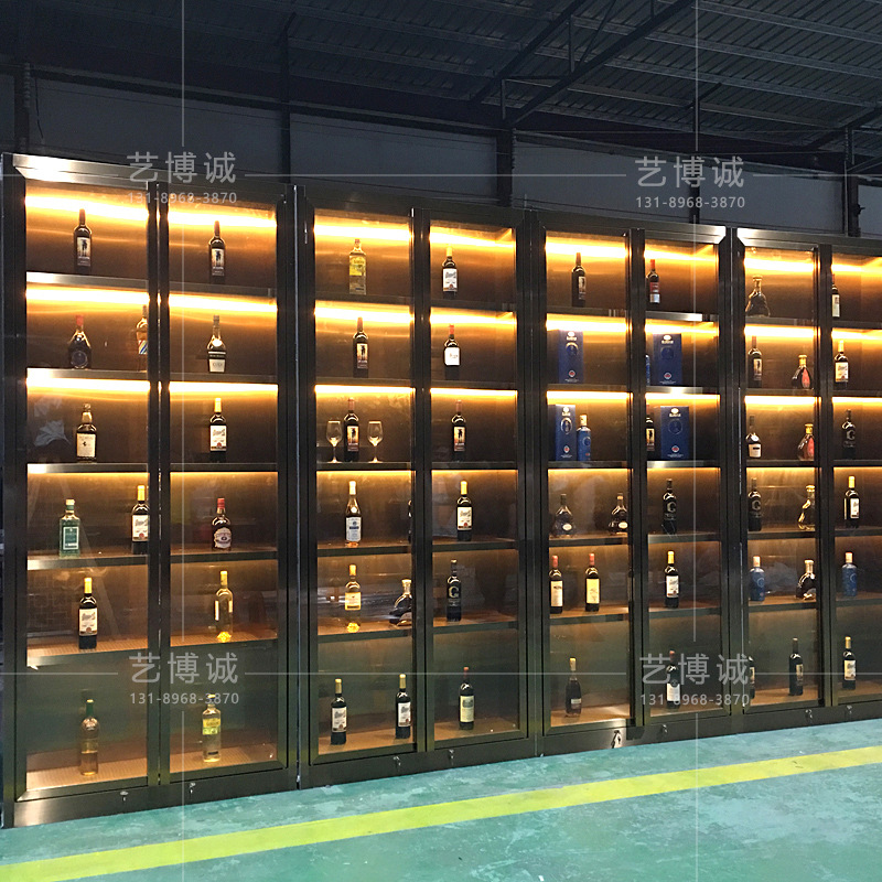 定做南宁酒庄白酒柜展示柜 不锈钢白酒柜柜台 烟酒店金属展示柜