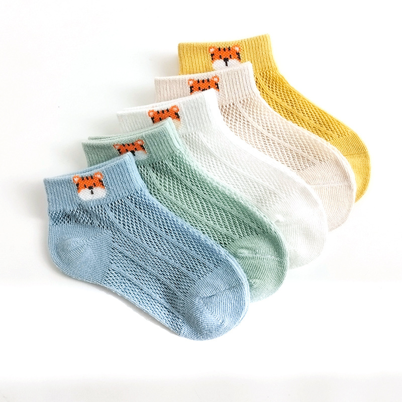 Four Seasons Polka Dot Pure Kid's Socks Thin Comfortable Breathable Baby Socks Boys and Girls Cotton Five Pairs Foreign Trade Factory