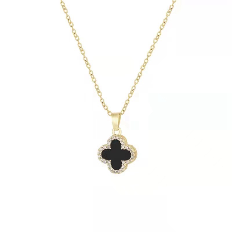 Internet Celebrity View and Gold Full Diamond Clover Necklace Female 18 Gold Plated Graceful and Fashionable Non-Fading Simple Elegant