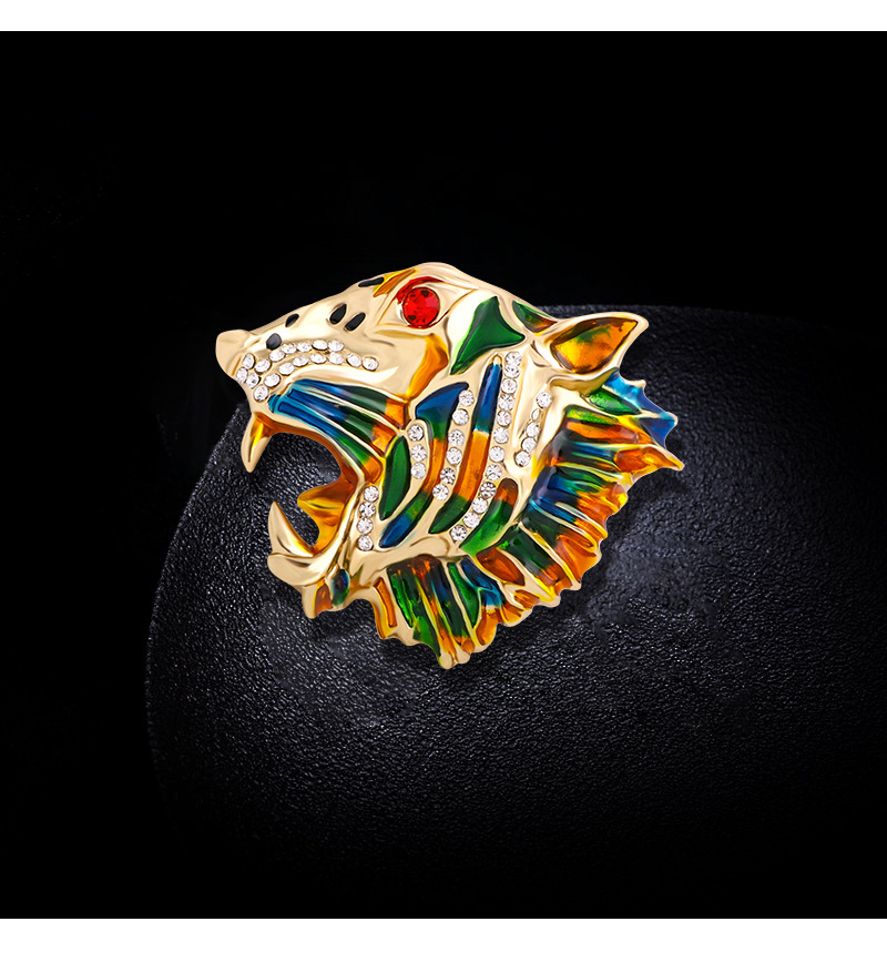 复古欧美老虎头胸针镶钻滴油老虎胸花西服服装配饰别针