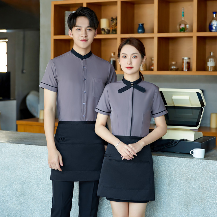 餐饮服务员工作服短袖男女火锅饭店工装面包蛋糕奶茶店春夏装绣字