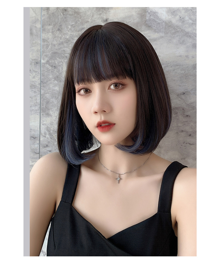 假发女短发网红bobo头内扣锁骨发lisa同款挂耳染自然挑染全头套式