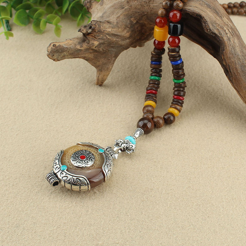 Factory Store Ethnic Style Bohemian Tibetan Ping an Fu Necklace Men and Women All-Matching Wooden Long Sweater Chain Accessories
