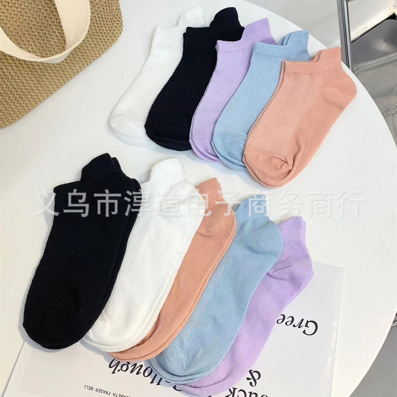Non-Printed Style Solid Color Couple Mesh Stockings Combed Cotton Men and Women Comfortable Cotton Boat Socks Candy Color Socks Short Tube Boat Socks