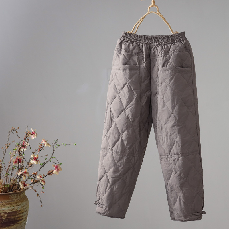 批发女装羽绒裤女新款菱格白鸭绒靴裤文艺盘扣哈伦裤保暖冬季外穿