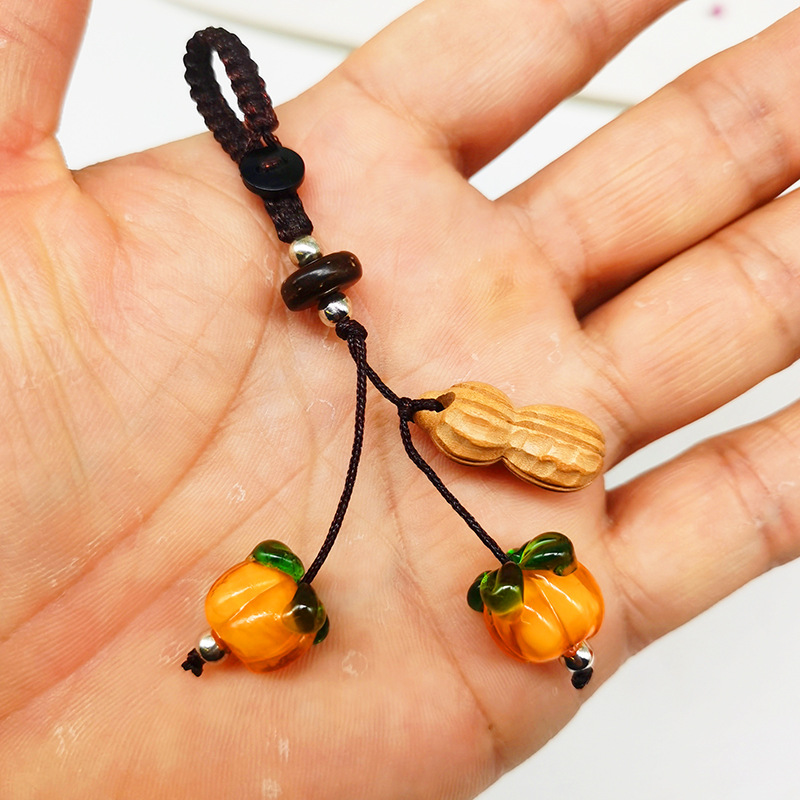 Lucky Persimmon Colored Glaze Persimmon Phone Chain Lanyard Persimmon Leaves Have Keychain Bag Pendant Ornaments Good Persimmon Peanut