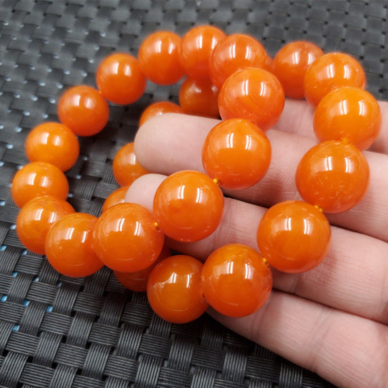 饰品手链人造蜜蜡圆珠手链老蜜蜡圆珠手链橘红色手链大号手串