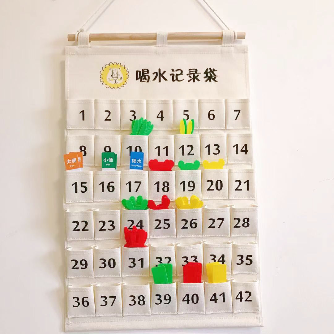 幼儿园喝水记录袋小班喝水记录墙进区卡袋晨检卡牌卡通饮水牌签到