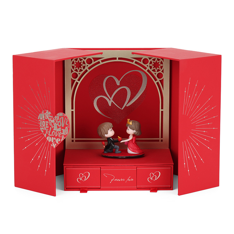 520创意首饰盒跨境双开音乐礼品盒求婚公仔八音盒戒指盒定制logo