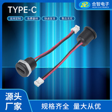 TYPE-C 2P焊线防水母座圆形螺纹黑色带端子type-c 防水带线母座