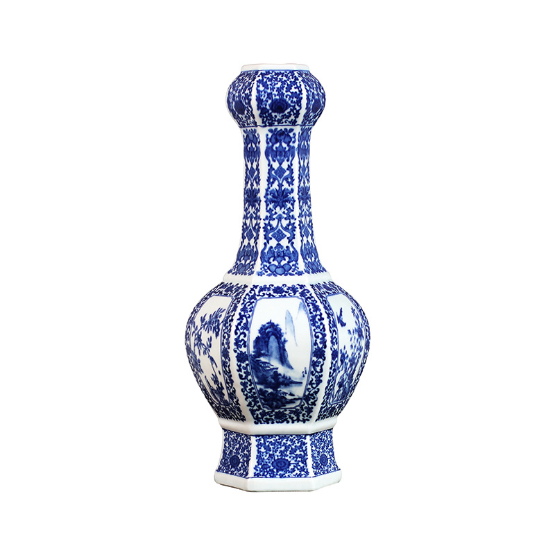 Jingdezhen Ceramic Antique Imitation Chinese Style Living Room Entrance and Wine Cabinet Vase Decoration Blue and White Porcelain Vase Antique Shelf Study Room Decoration