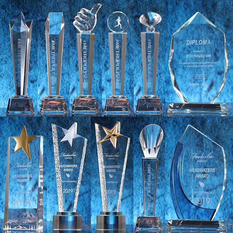 创新五角星水晶奖杯奖牌制作做新款志愿者授权奖金银铜创意纪念品-阿