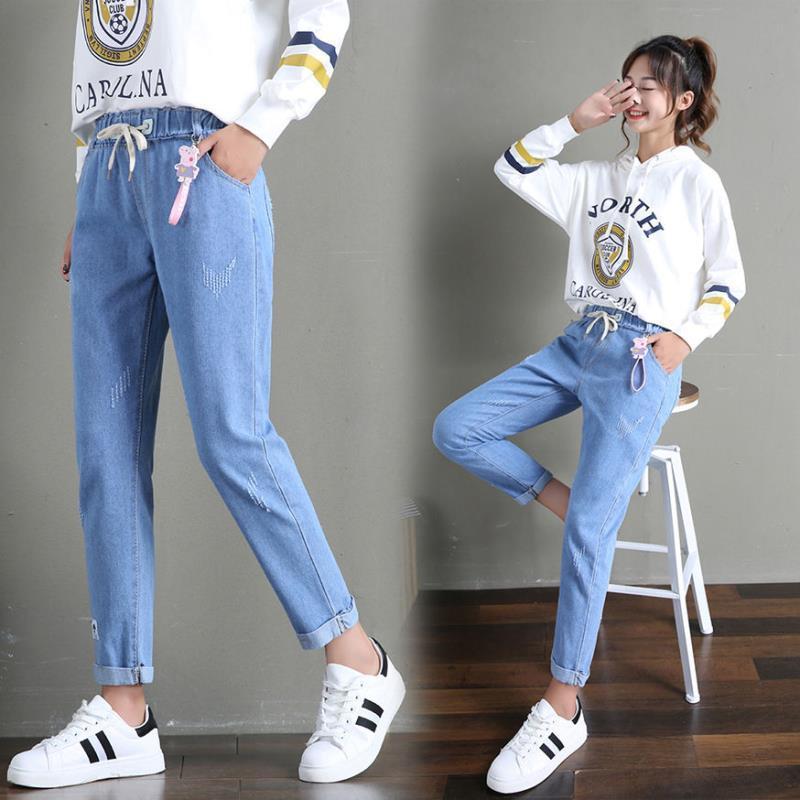 少女牛仔直筒裤女孩大童11春秋12宽松13初中生小学生15岁14长裤子