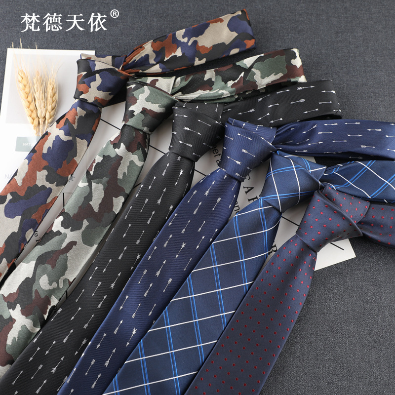 In Stock Narrow Men's Tie 6cm Korean Polyester Silk Striped Team Necktie Business Tie Factory Wholesale