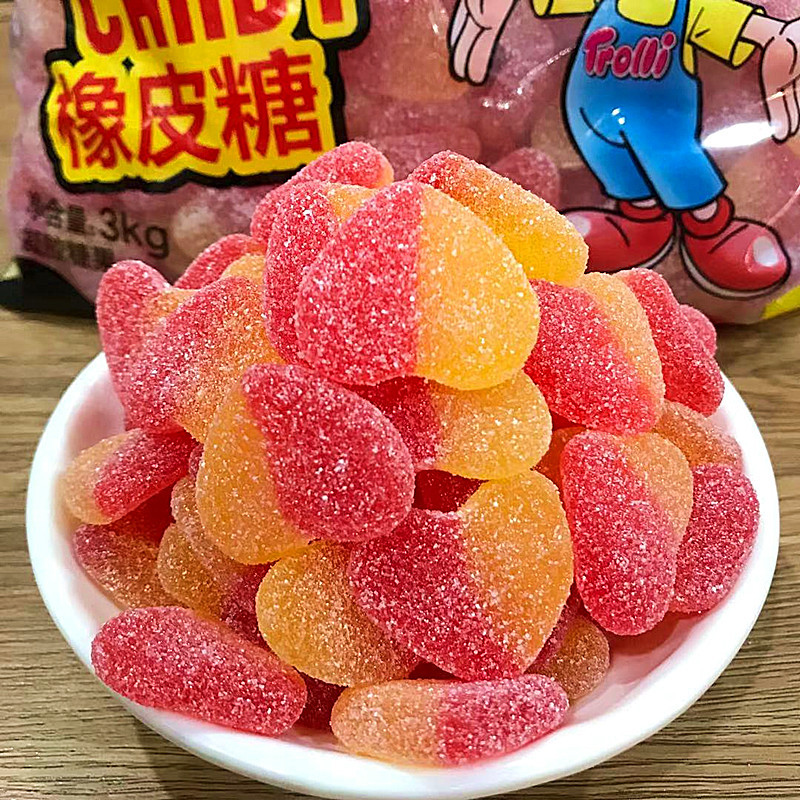 德国酸桃心形橡皮糖5斤水果软糖可爱心形休闲办公室零食糖-阿里巴巴