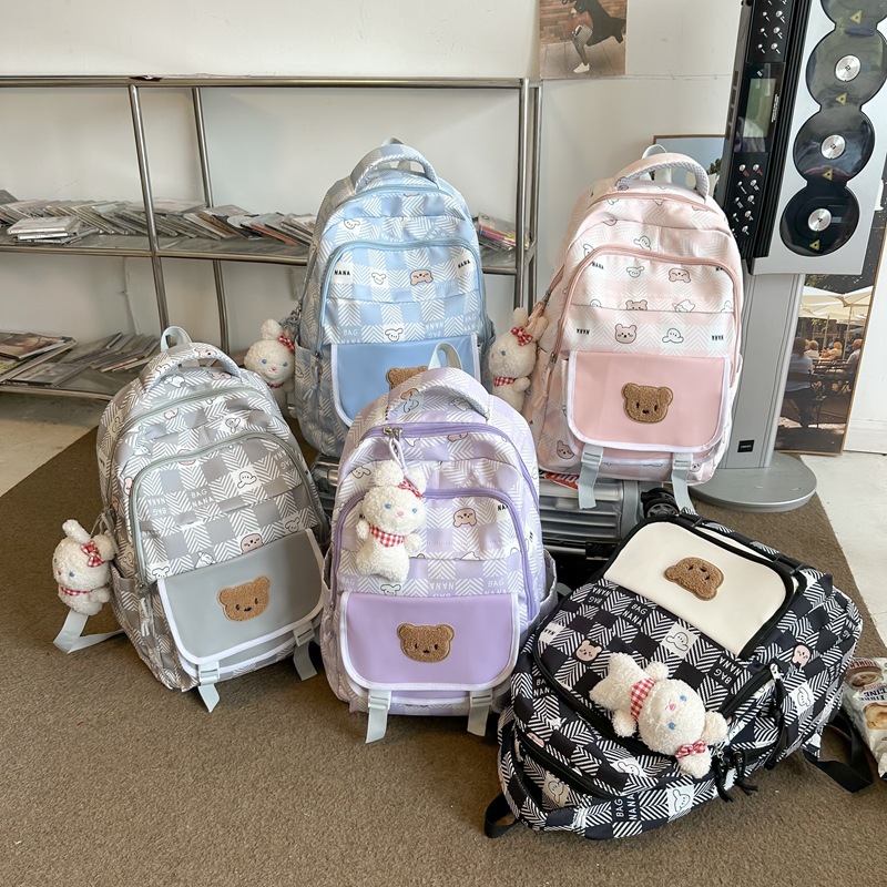 2023 New Schoolbag Female Junior High School Multi-Layer Backpack Fashion Plaid Good-looking Backpack Wholesale