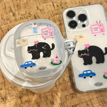 小黑猫适用airpods pro2苹果蓝牙无线1/2/3代陨石纹耳机套挂件女