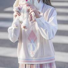 【两件套】樱铃马甲背心日系JK制服针织V领秋冬套头装毛衣学生女